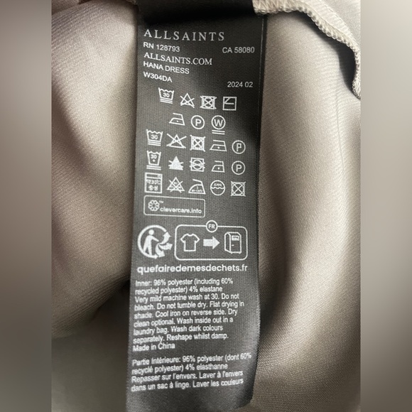 NWT Allsaints Hana Satin Gray Slip Midi Dress Size Medium - Picture 8 of 8